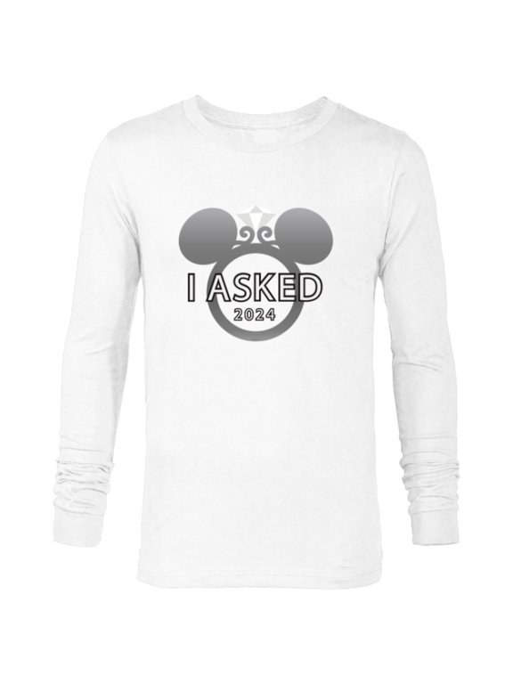 I Asked 2024 Engagement Ring Proposal Mickey- Long Sleeve T-Shirt for Men - Customized-White
