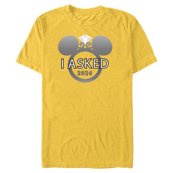 Disney I Asked 2024 Engagement Ring Proposal Mickey- Short Sleeve Blended T-Shirt for Adults - Customized-Yellow