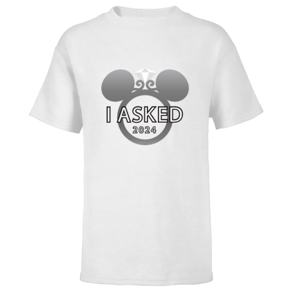 Disney I Asked 2024 Engagement Ring Proposal Mickey- Short Sleeve T-Shirt for Kids - Customized-White