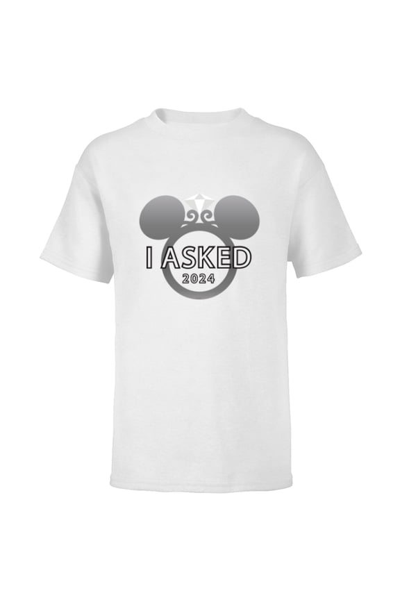 I Asked 2024 Engagement Ring Proposal Mickey- Short Sleeve T-Shirt for Kids - Customized-White
