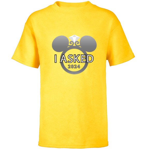 Disney I Asked 2024 Engagement Ring Proposal Mickey- Short Sleeve T-Shirt for Kids - Customized-Yellow