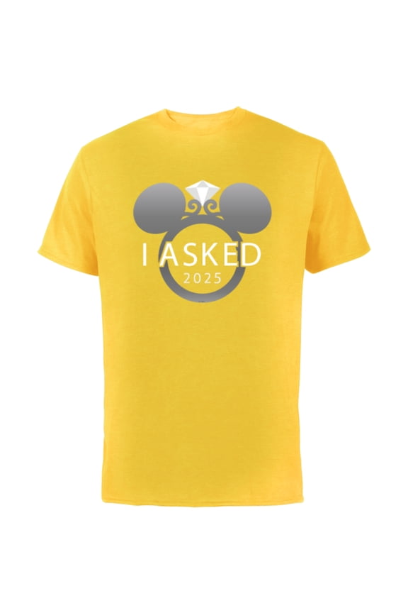 I Asked 2025 Engagement Ring Proposal Mickey - Short Sleeve Cotton T-Shirt for Adults - Customized-Yellow