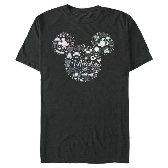 Disney I Asked Engagement Proposal Mickey Head Icon - Short Sleeve Blended T-Shirt for Adults - Customized-Dark Heather