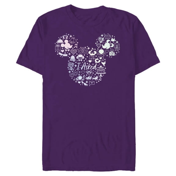Disney I Asked Engagement Proposal Mickey Head Icon - Short Sleeve Blended T-Shirt for Adults - Customized-Purple