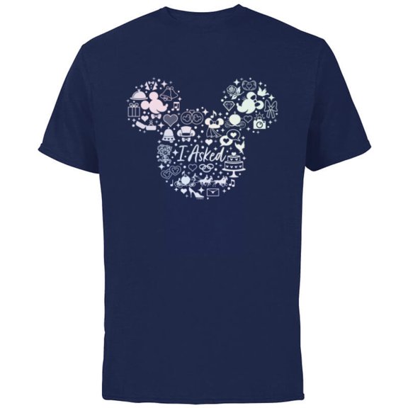 Disney I Asked Engagement Proposal Mickey Head Icon - Short Sleeve Cotton T-Shirt for Adults - Customized-Navy