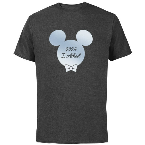 Disney I Asked Proposal Engagement Bow Tie Groom Mickey ‘24- Short Sleeve Cotton T-Shirt for Adults - Customized-Charcoal