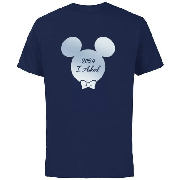 Disney I Asked Proposal Engagement Bow Tie Groom Mickey ‘24- Short Sleeve Cotton T-Shirt for Adults - Customized-Navy