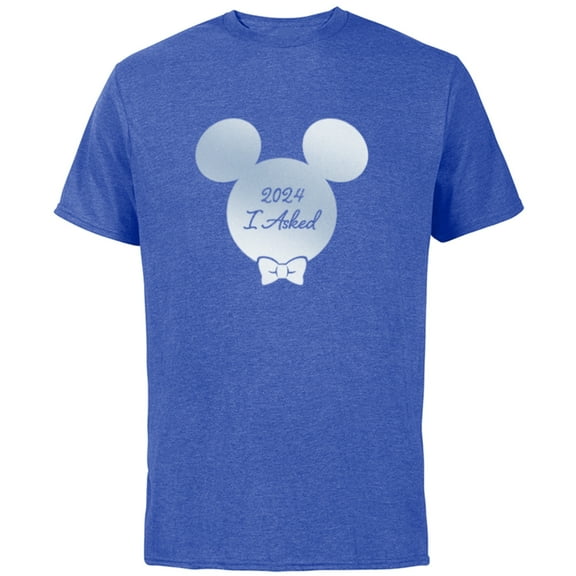 Disney I Asked Proposal Engagement Bow Tie Groom Mickey ‘24- Short Sleeve Cotton T-Shirt for Adults - Customized-Royal Heather