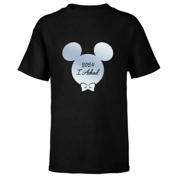 Disney I Asked Proposal Engagement Bow Tie Groom Mickey ‘24- Short Sleeve T-Shirt for Kids - Customized-Black