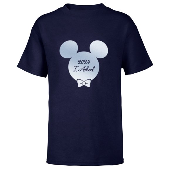Disney I Asked Proposal Engagement Bow Tie Groom Mickey ‘24- Short Sleeve T-Shirt for Kids - Customized-Navy