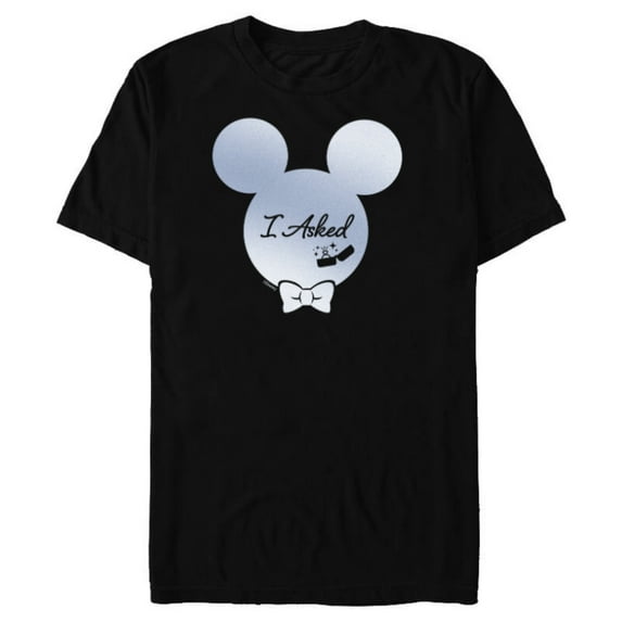 Disney I Asked Proposal Engagement Ring Bow Tie Mickey - Short Sleeve Blended T-Shirt for Adults - Customized-Black