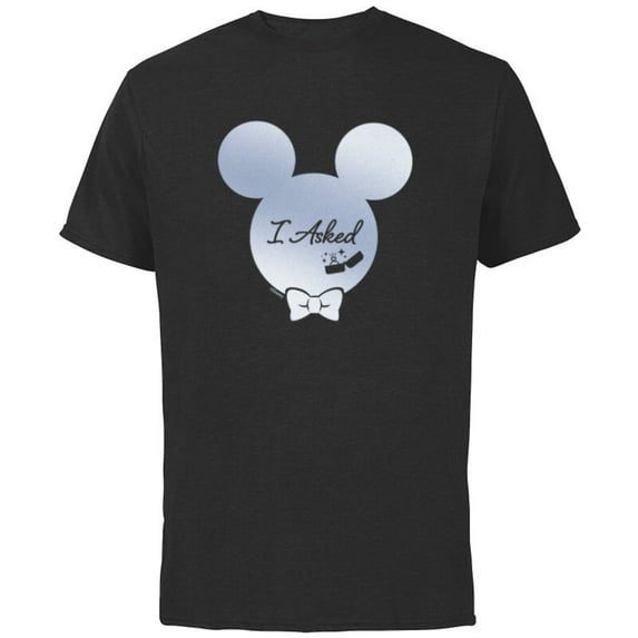 Disney I Asked Proposal Engagement Ring Bow Tie Mickey - Short Sleeve Cotton T-Shirt for Adults - Customized-Black