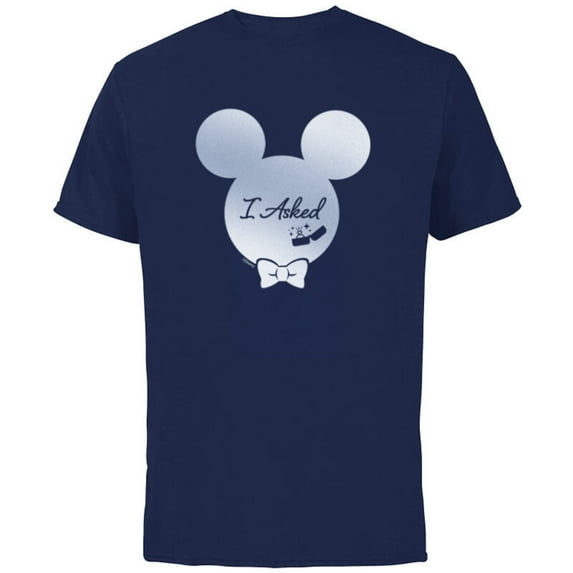 Disney I Asked Proposal Engagement Ring Bow Tie Mickey - Short Sleeve Cotton T-Shirt for Adults - Customized-Navy