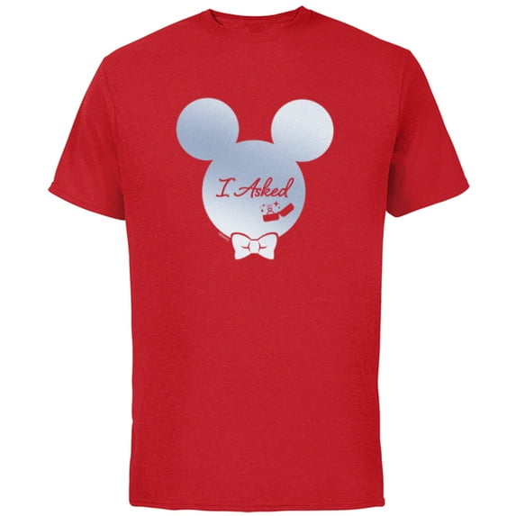 Disney I Asked Proposal Engagement Ring Bow Tie Mickey - Short Sleeve Cotton T-Shirt for Adults - Customized-Red