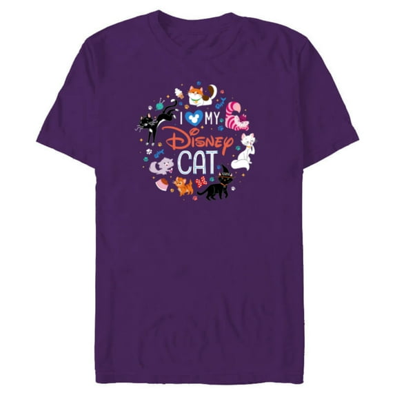 Disney I Love My Disney Cat - Short Sleeve Blended T-Shirt for Adults - Customized-Purple