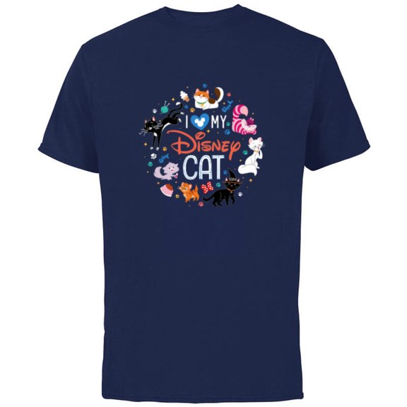 Disney I Love My Disney Cat - Short Sleeve Cotton T-Shirt for Adults - Customized-Navy