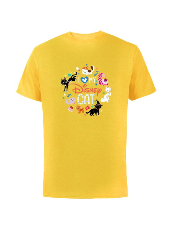 I Love My Disney Cat - Short Sleeve Cotton T-Shirt for Adults - Customized-Yellow