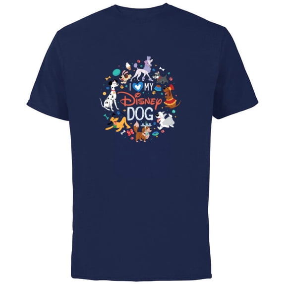 Disney I Love My Disney Dog - Short Sleeve Cotton T-Shirt for Adults - Customized-Navy