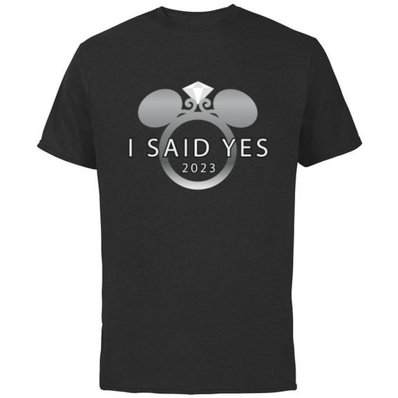 Disney I Said Yes 2023 Engagement Ring Proposal Mickey - Short Sleeve Cotton T-Shirt for Adults - Customized-Black