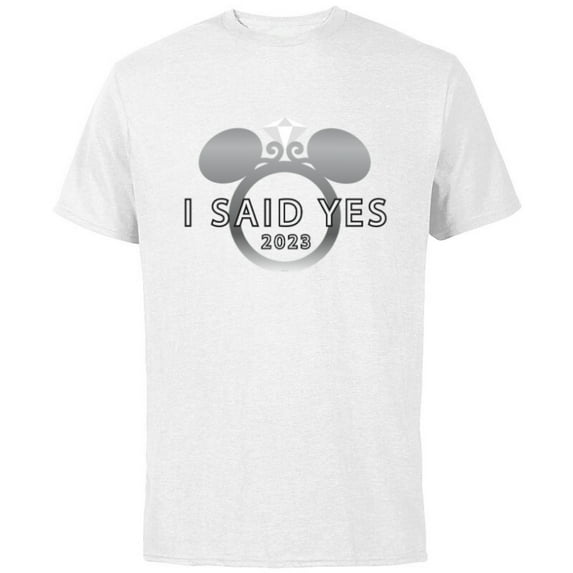 Disney I Said Yes 2023 Engagement Ring Proposal Mickey - Short Sleeve Cotton T-Shirt for Adults - Customized-White