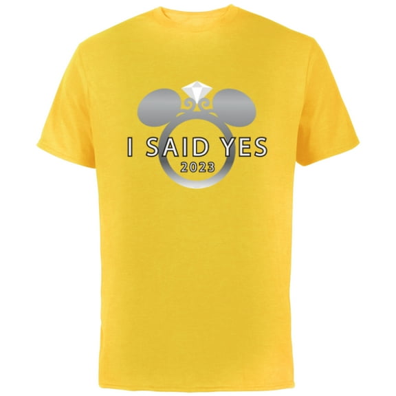 Disney I Said Yes 2023 Engagement Ring Proposal Mickey - Short Sleeve Cotton T-Shirt for Adults - Customized-Yellow