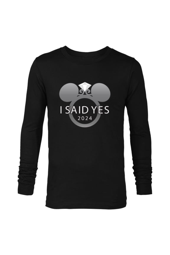I Said Yes 2024 Engagement Ring Proposal Mickey- Long Sleeve T-Shirt for Men - Customized-Black
