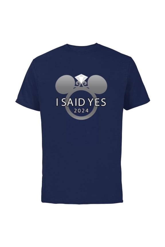I Said Yes 2024 Engagement Ring Proposal Mickey- Short Sleeve Cotton T-Shirt for Adults - Customized-Navy