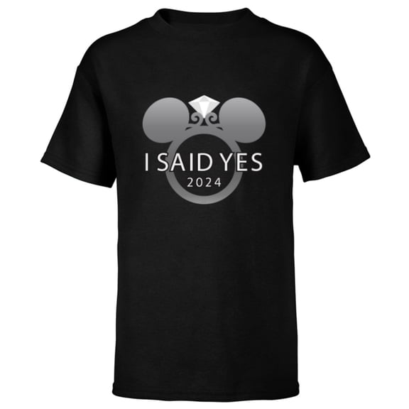 Disney I Said Yes 2024 Engagement Ring Proposal Mickey- Short Sleeve T-Shirt for Kids - Customized-Black