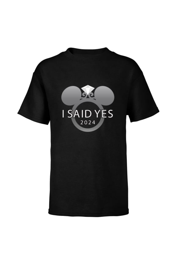 I Said Yes 2024 Engagement Ring Proposal Mickey- Short Sleeve T-Shirt for Kids - Customized-Black