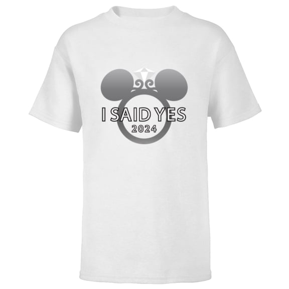 Disney I Said Yes 2024 Engagement Ring Proposal Mickey- Short Sleeve T-Shirt for Kids - Customized-White