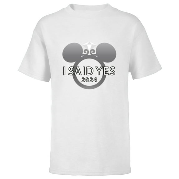 Disney I Said Yes 2024 Engagement Ring Proposal Mickey- Short Sleeve T-Shirt for Kids - Customized-White