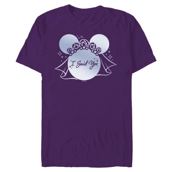 Disney I Said Yes Proposal Engagement Bridal Veil Minnie - Short Sleeve Blended T-Shirt for Adults - Customized-Purple
