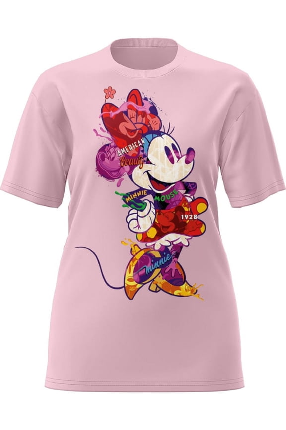 Minnie Mouse Collage Crew Neck Graphic Adult Tee Shirt, XS-2XL (Women's)