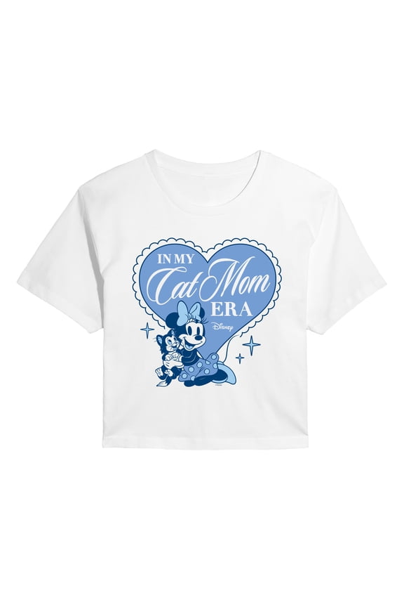 - In My Cat Mom Era Minnie - Juniors Cropped Graphic T-Shirt