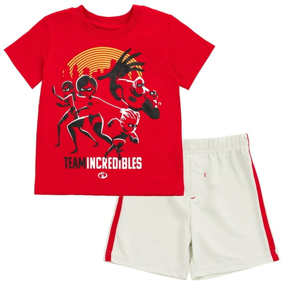 Disney Incredibles Jack Mr Incredible Elastigirl Toddler Boys T-Shirt and Mesh Shorts Outfit Set Incredibles Red 4T