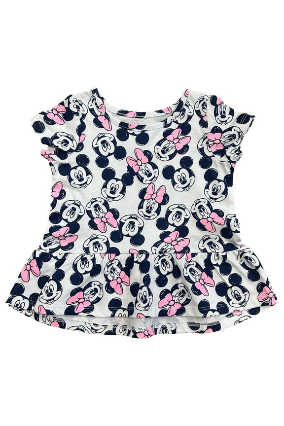 Infant Baby Girls White Pink Minnie & Mickie Mouse Peplum Top Shirt 12M