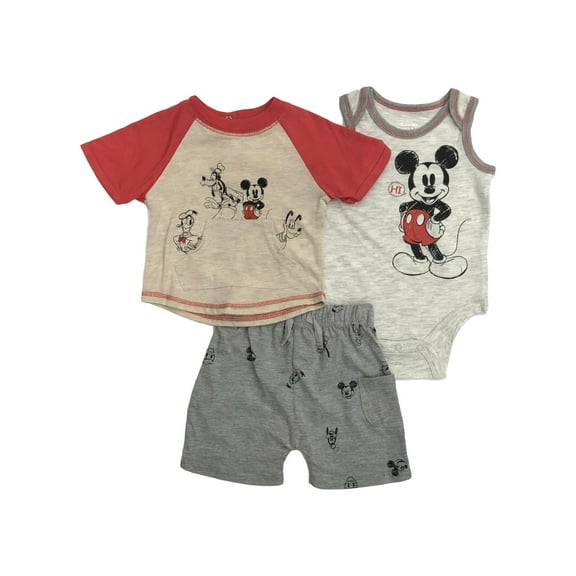 Disney Infant Boys 3pc Mickey Mouse Baby Outfit Bodysuit Tee & Shorts Set NB