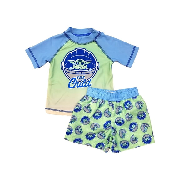 Disney Infant Boys Baby Yoda "The Child" Rash Guard & Swim Trunks Set 12 Months