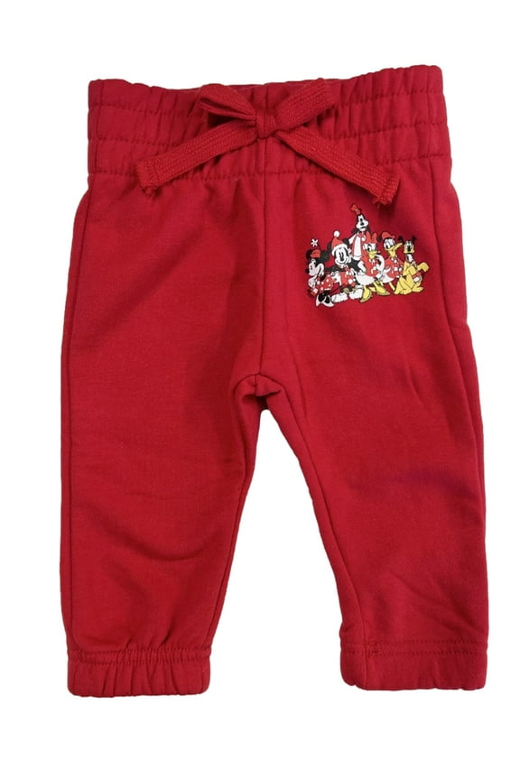Infant Boys Mickey Mouse & Friends Red Christmas Sweat Pants 3-6 Months