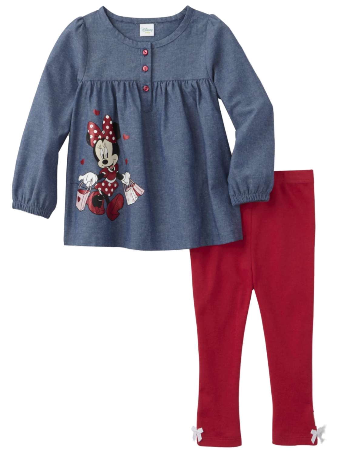 Disney Infant Girls Minnie Mouse Baby Outfit Denim Shirt & Hot Pink Pants 0-3M