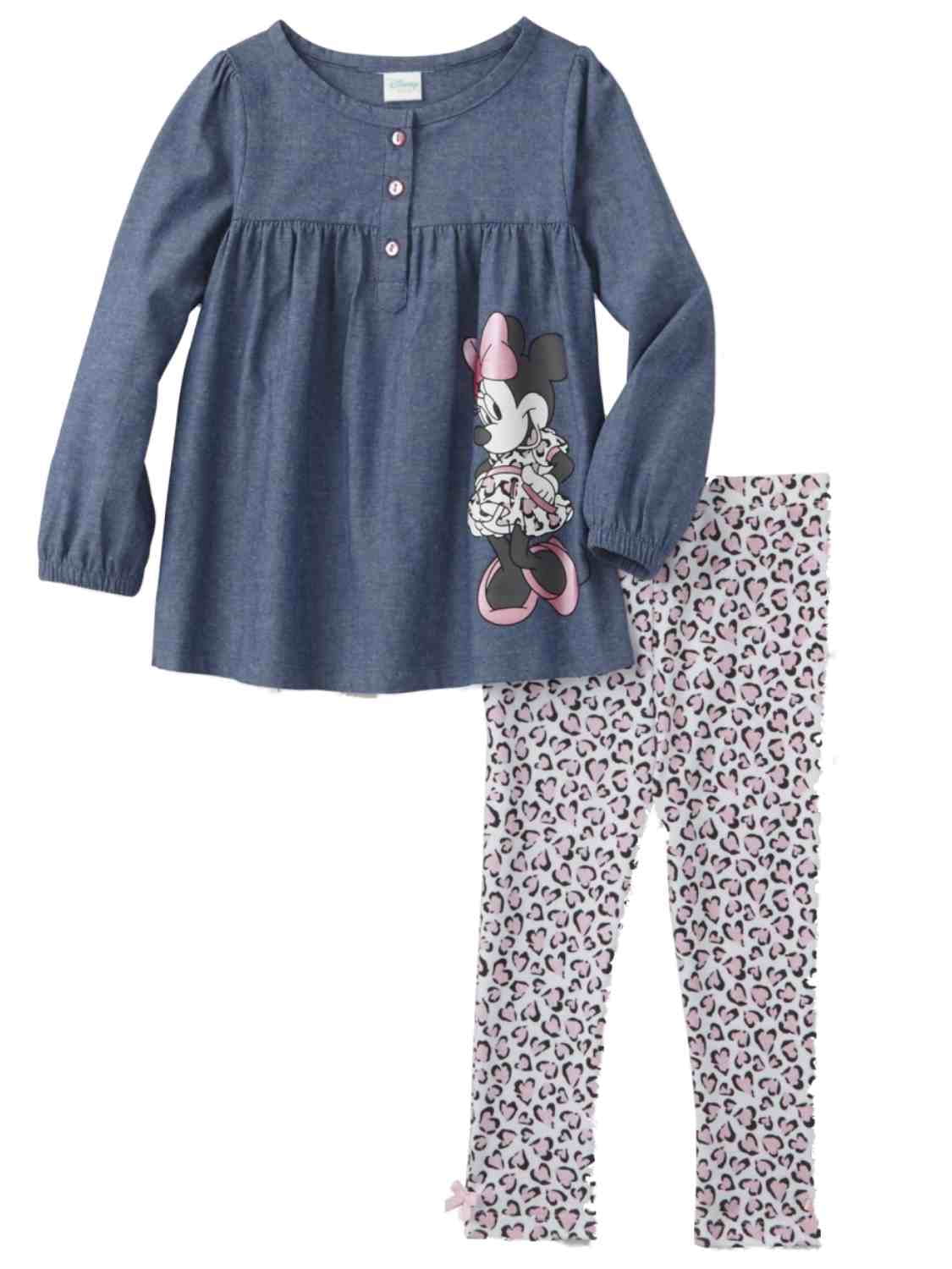 Disney Infant Girls Minnie Mouse Baby Outfit Denim Shirt & Pink Leopard Pants