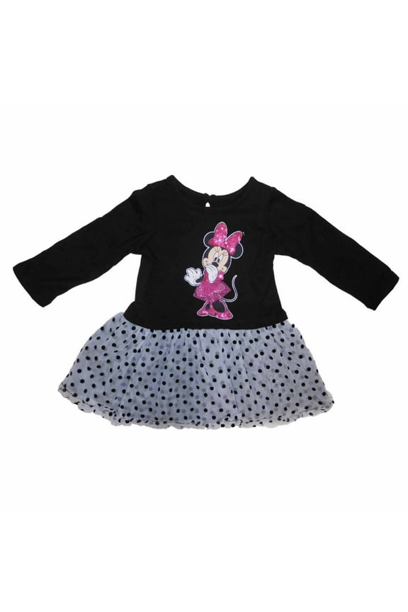 Infant Girls Minnie Mouse Black Dot Long Sleeve Tulle Ruffle Dress 6m