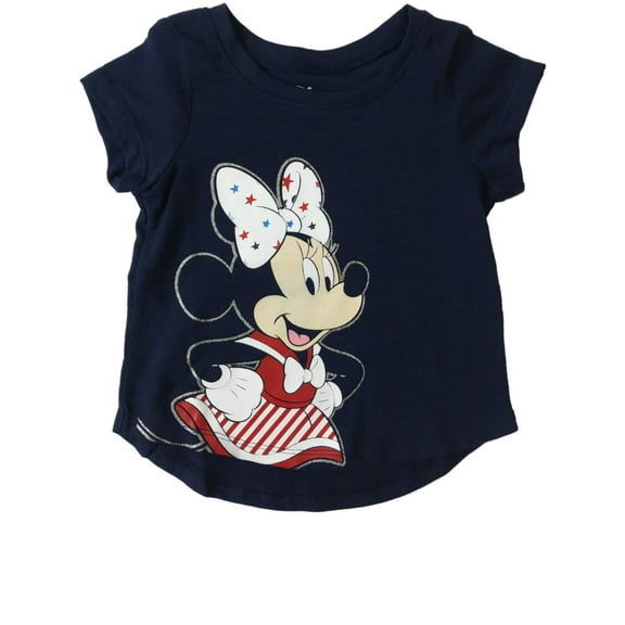 Disney Infant Girls Minnie Mouse Blue USA Patriotic Glitter Tee Shirt