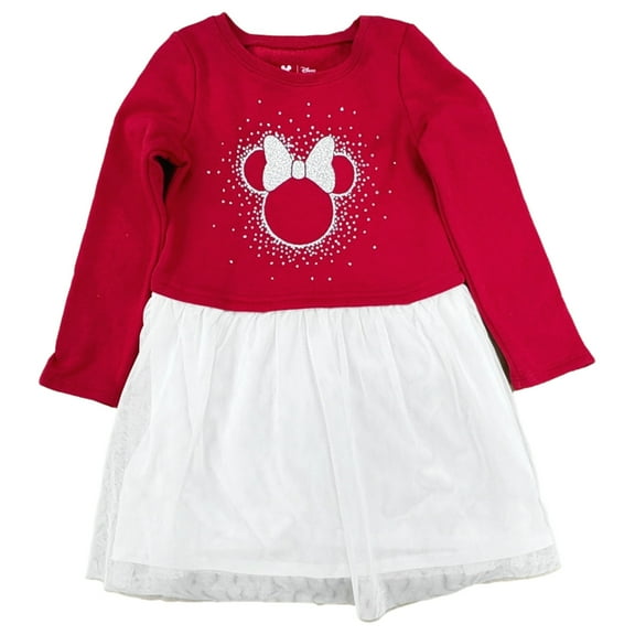 Disney Toddler Girls Red & White Minnie Mouse Long Sleeved Tulle Dress 5T
