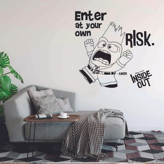 Disney Inside Out Character Anger's Quote Enter At Your Own Risk Anger's Silhouette Fear Inside Out Character QuoteVinyl Wall Decal Wall Art Bedroom Nursery Play Room Wall Decoration Size (30x30 inch)