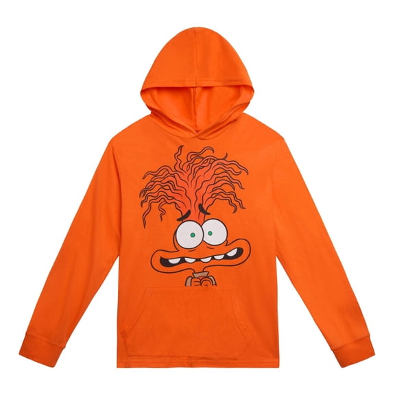 Disney Inside Out Little Boys' Jersey Hooded Long Sleeve Tee Bright Anxiety Orange