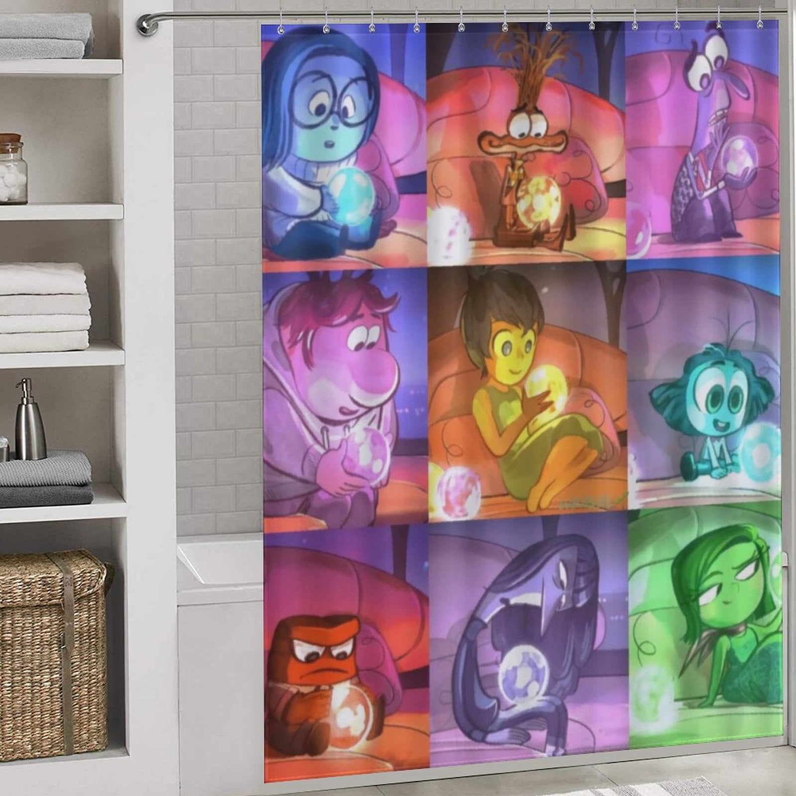 DisneyInside Out Shower Curtain for Bathroom with 12 Hooks,Bath