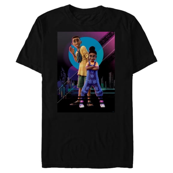 Disney Iwájú Animated Series Tola and Kole Cityscape Disney+- Short Sleeve Blended T-Shirt for Adults - Customized-Black
