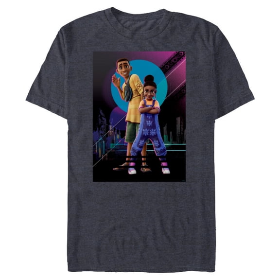 Disney Iwájú Animated Series Tola and Kole Cityscape Disney+- Short Sleeve Blended T-Shirt for Adults - Customized-Navy Heather