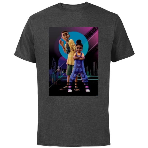 Disney Iwájú Animated Series Tola and Kole Cityscape Disney+- Short Sleeve Cotton T-Shirt for Adults - Customized-Charcoal